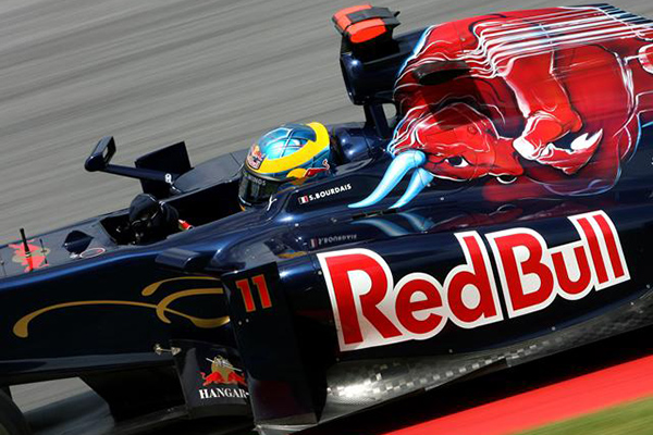 Sebastien pilots his Ferrari-powered Toro Rosso Formula 1 car