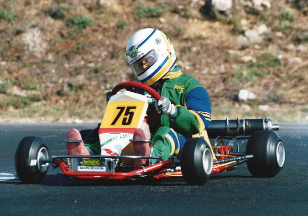 Sebastien piloting one of his go karts as a young child